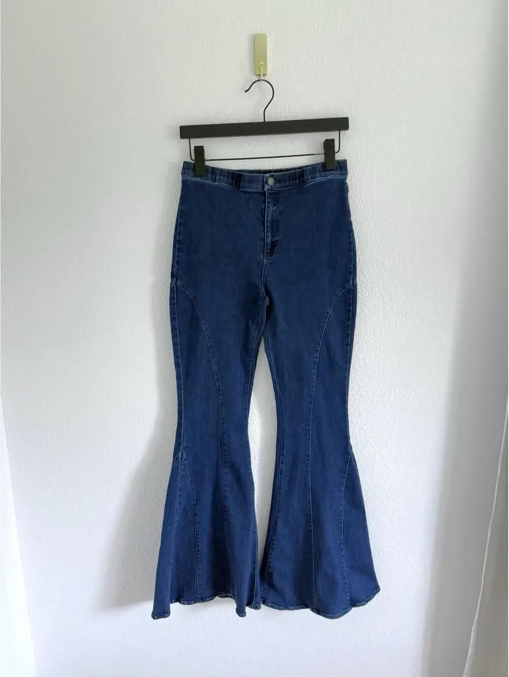 Entro Size L Retro High Waist Denim Flare‎ Hippie Casual Long Bell Bottom Jeans